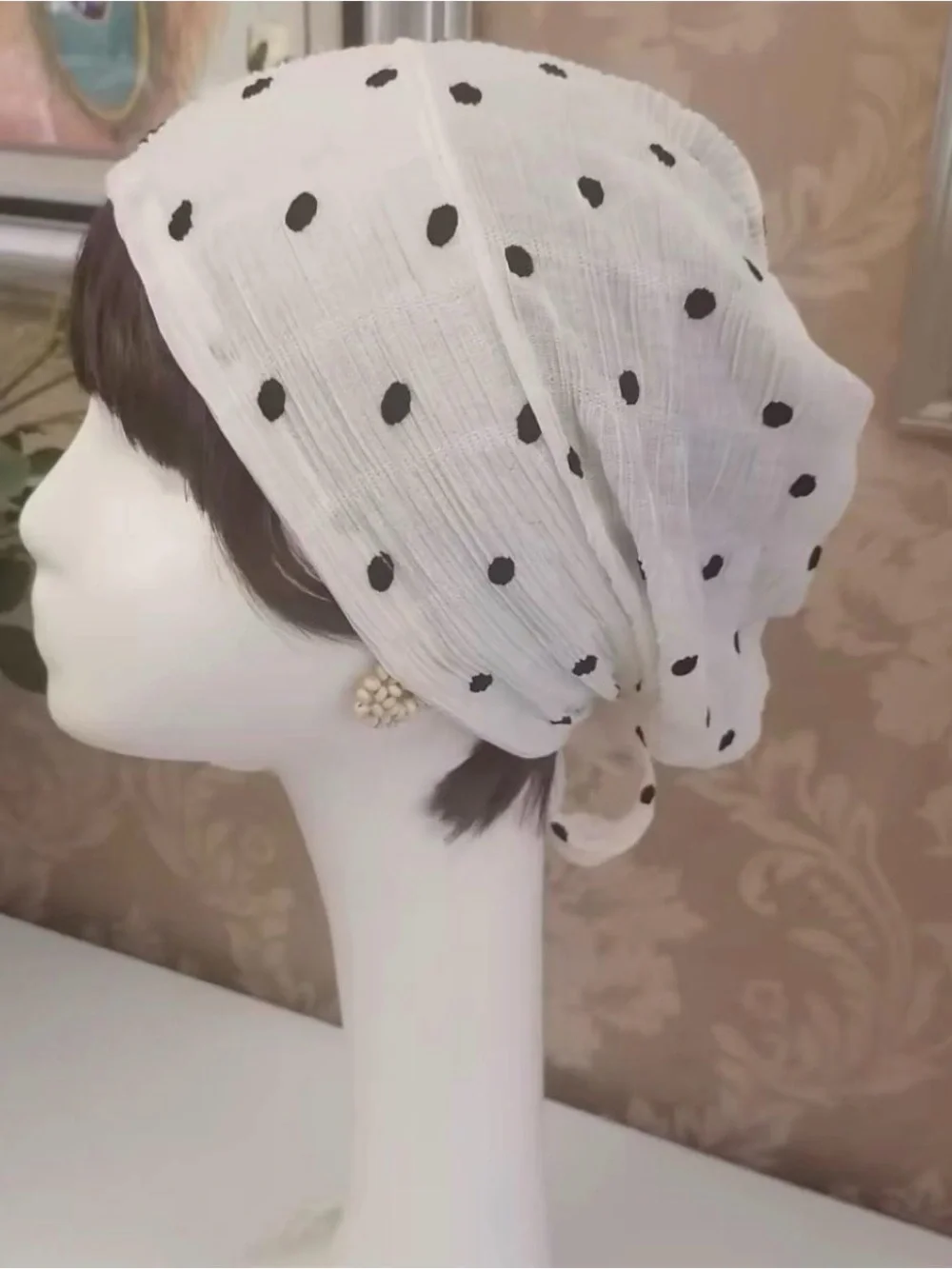White Polka Dot Headscarf - Women’s Hair Accessory